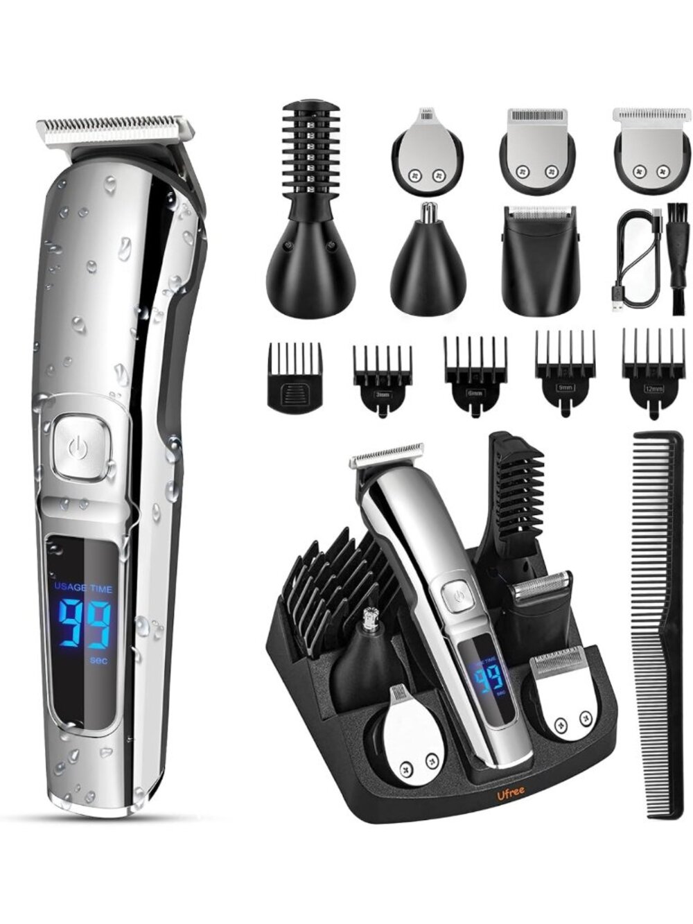 Waterproof Electric Beard Trimmer & Grooming Kit for Men - Precision Hair